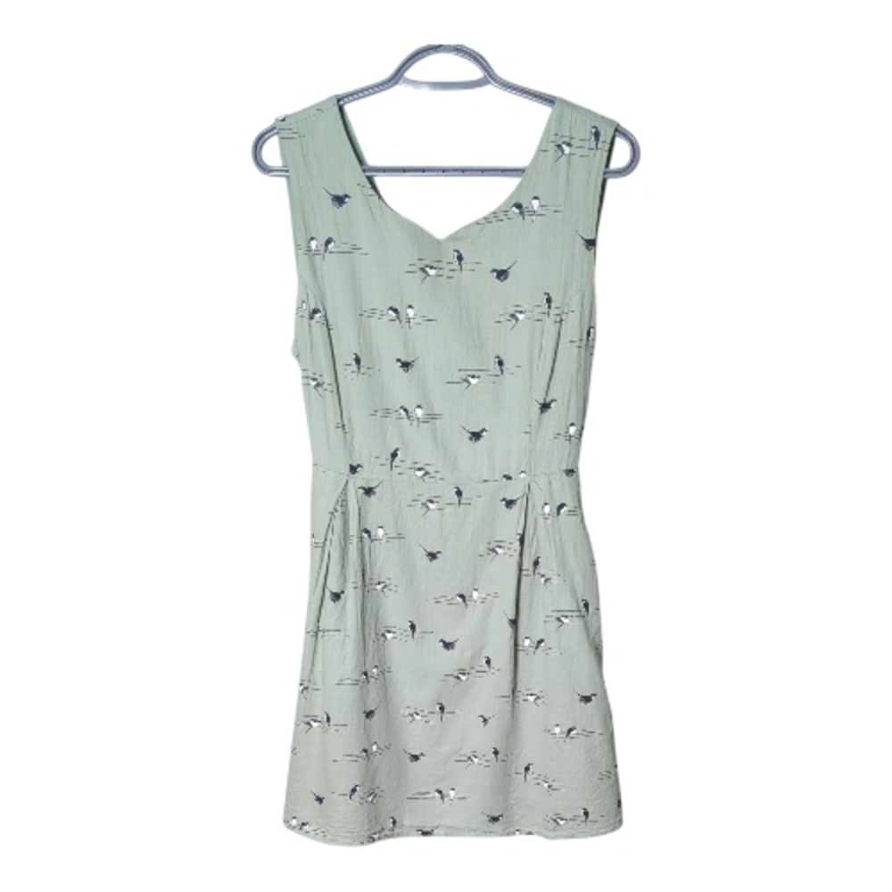 SM Wardrobe Mint Green Novelty Bird Print A Line Dress Size XL Slim Fit